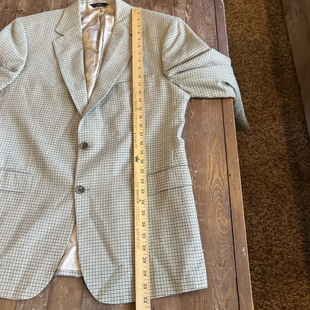 Brooks Brothers 346 Blazer Mens Size 42R Silk Linen Wool Sport Coat Tan Plaid